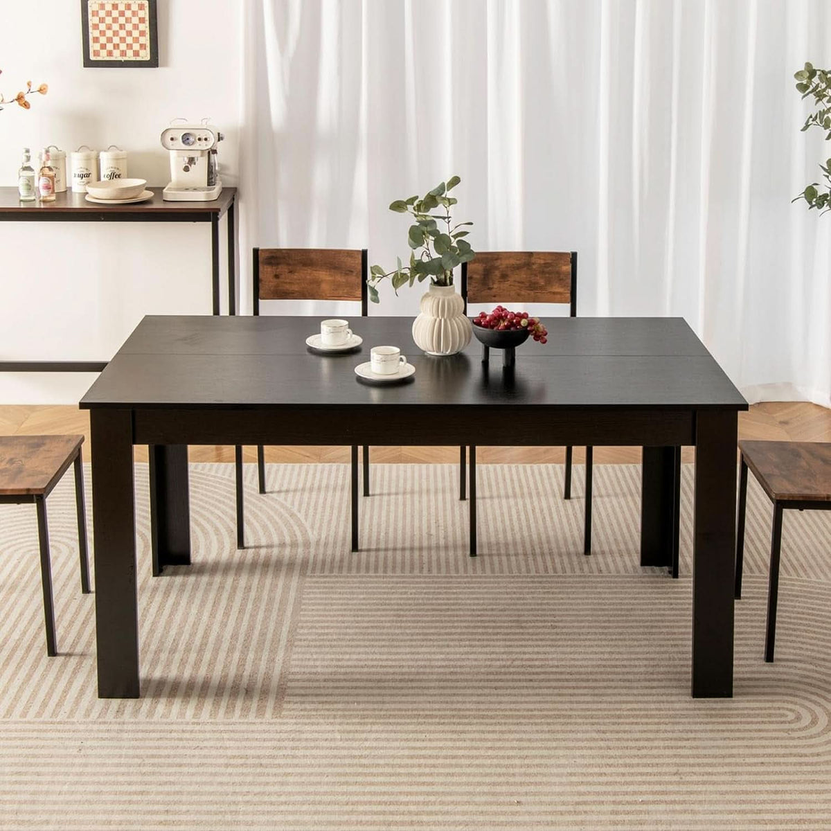 63 Inch Wood Dining Table For Four To Six People Black