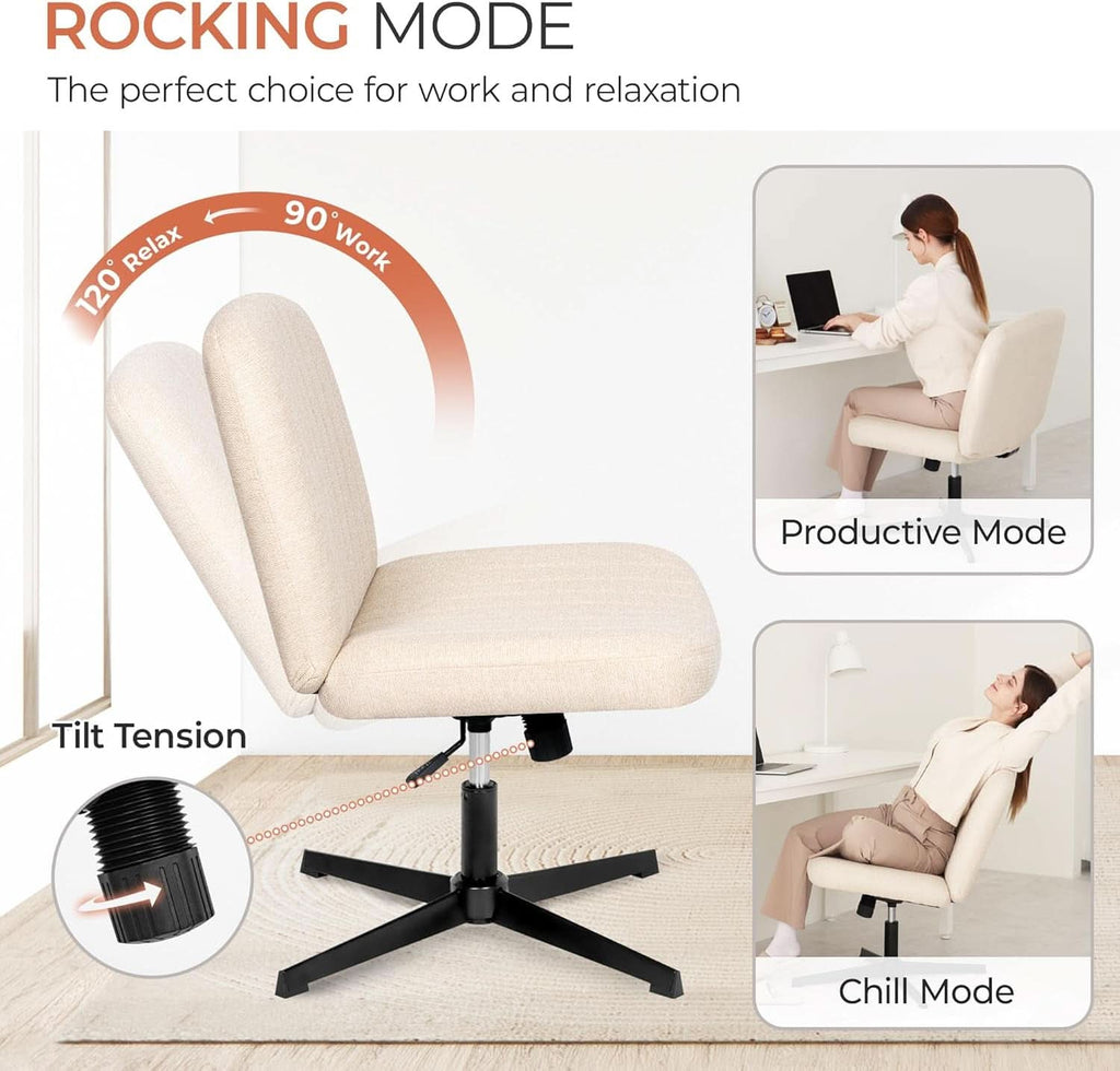 Beige Height Adjustable Swivel Office Desk Chair For Home Office