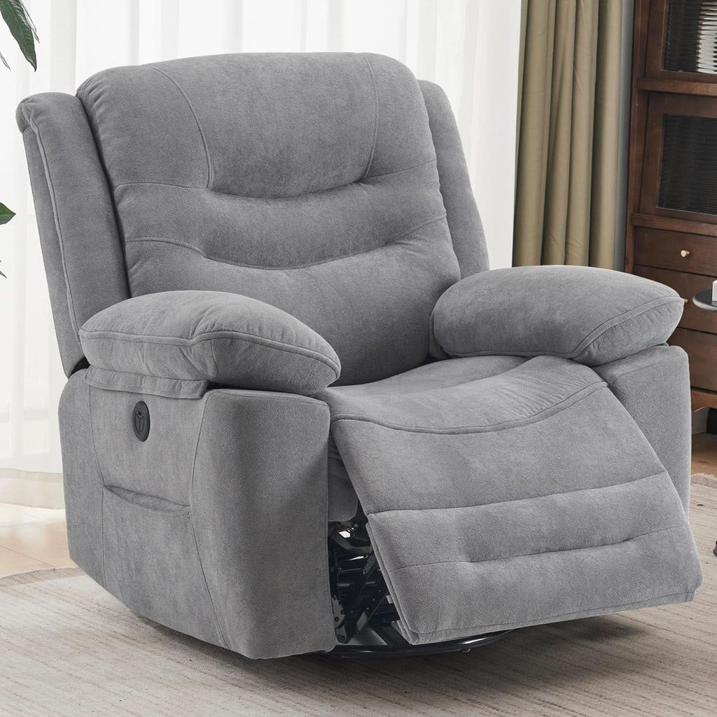 Grey Swivel Recliner With Massage And Heat Therapy