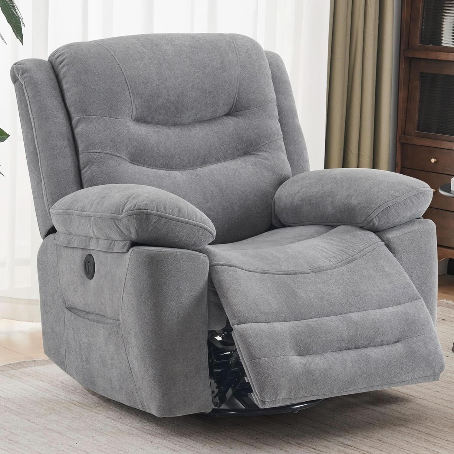 Grey Swivel Recliner With Massage And Heat Therapy
