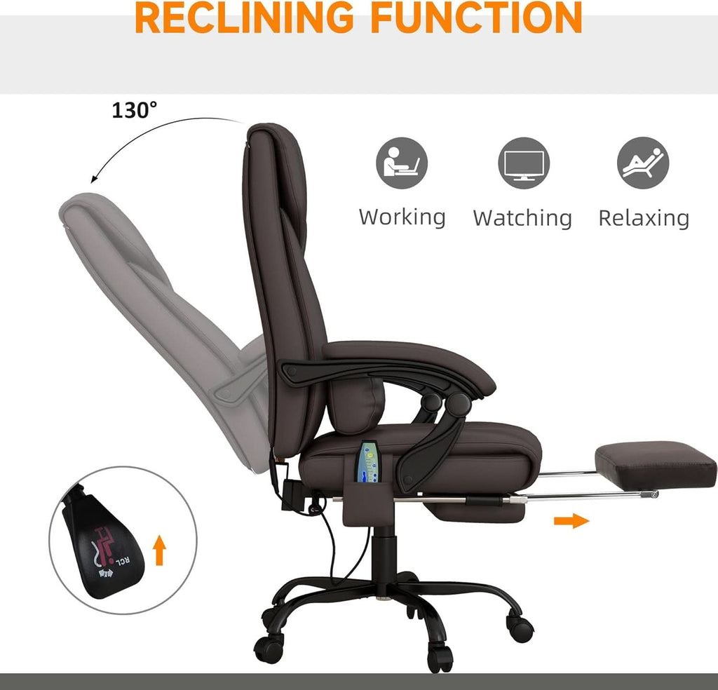 Brown High Back Massage Office Chair With 6 Vibration Points