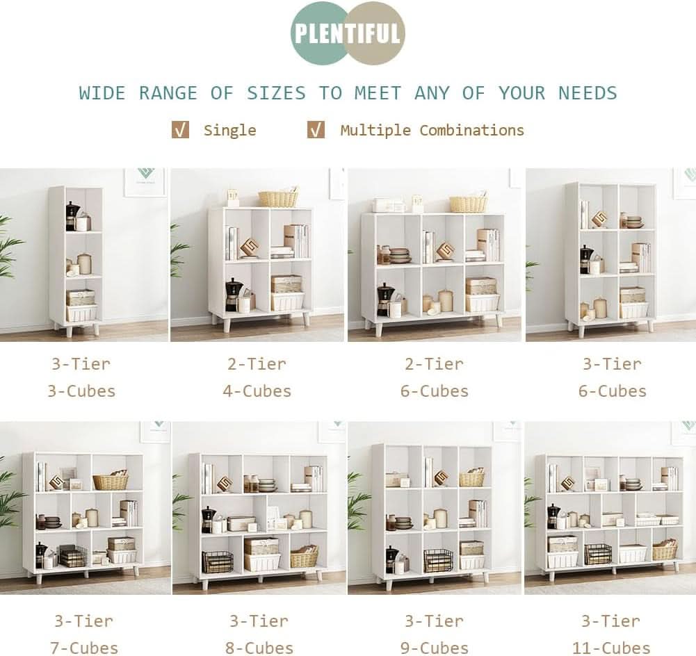 Open Cube Low Bookcase 3 Tier Freestanding White Bookshelf