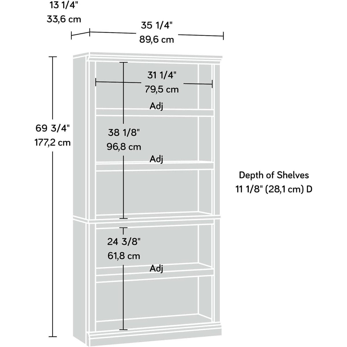 Five Shelf Bookcase In Select Cherry Finish With Adjustable Shelves