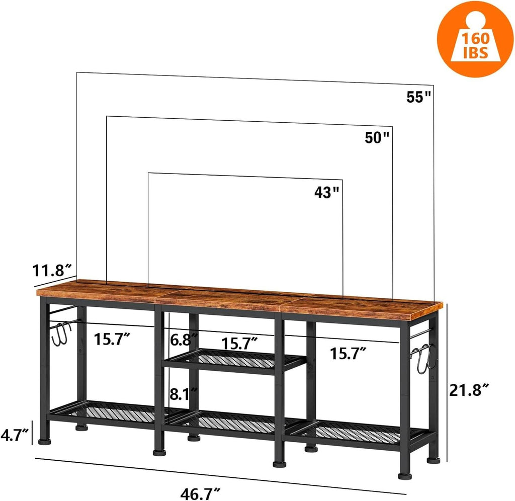 Rustic Brown TV Stand For 55 Inch With Open Storage Shelves
