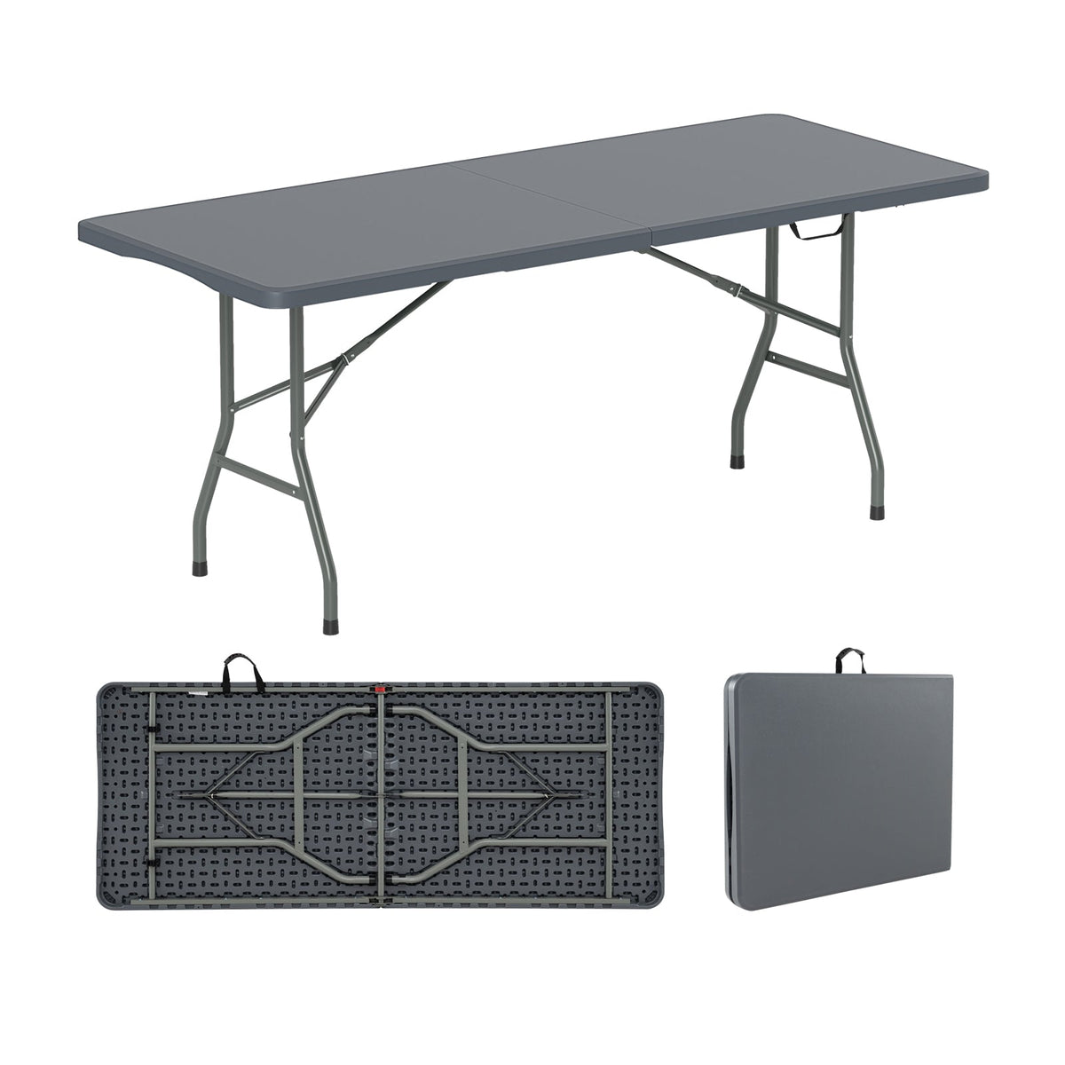 6 ft Portable Folding Table 350 LBS Fold-in-Half Table with HDPE Tabletop