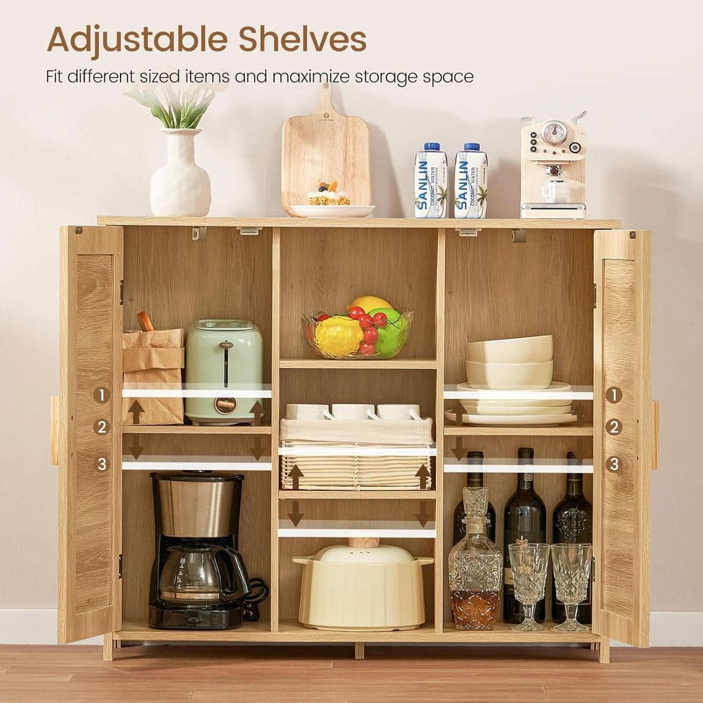 Rattan Storage Cabinet With 4 Adjustable Shelves Natural