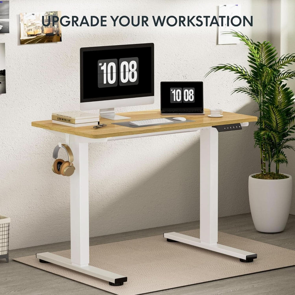 48 Inch Maple Top White Frame Adjustable Standing Desk
