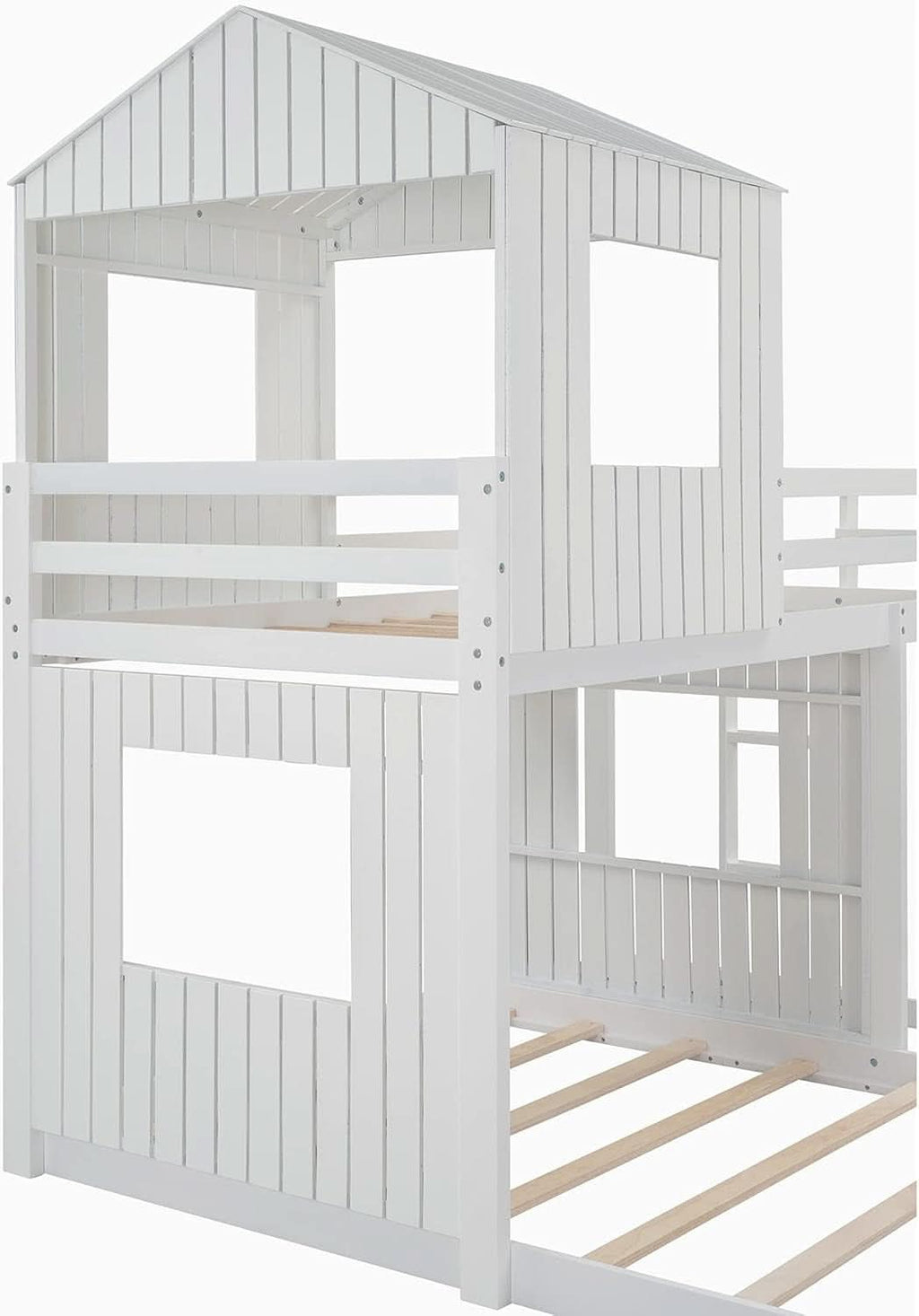 White Twin Over Full Low Profile Playhouse Bunk Bed