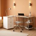 L Shaped Desk Two Toned With Drawers And Open Shelf Home Office