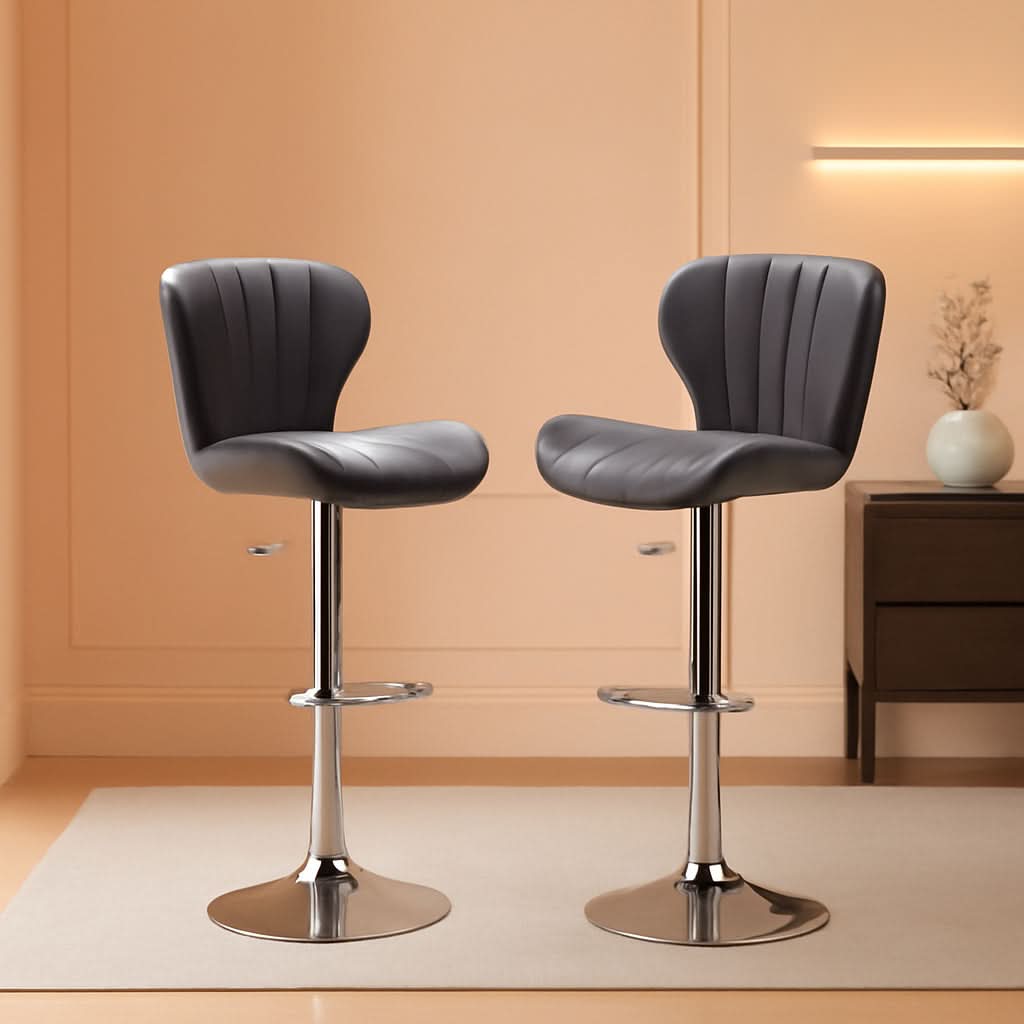 Velvet Adjustable Swivel Barstools Gray Set of Two