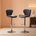 Velvet Adjustable Swivel Barstools Gray Set of Two