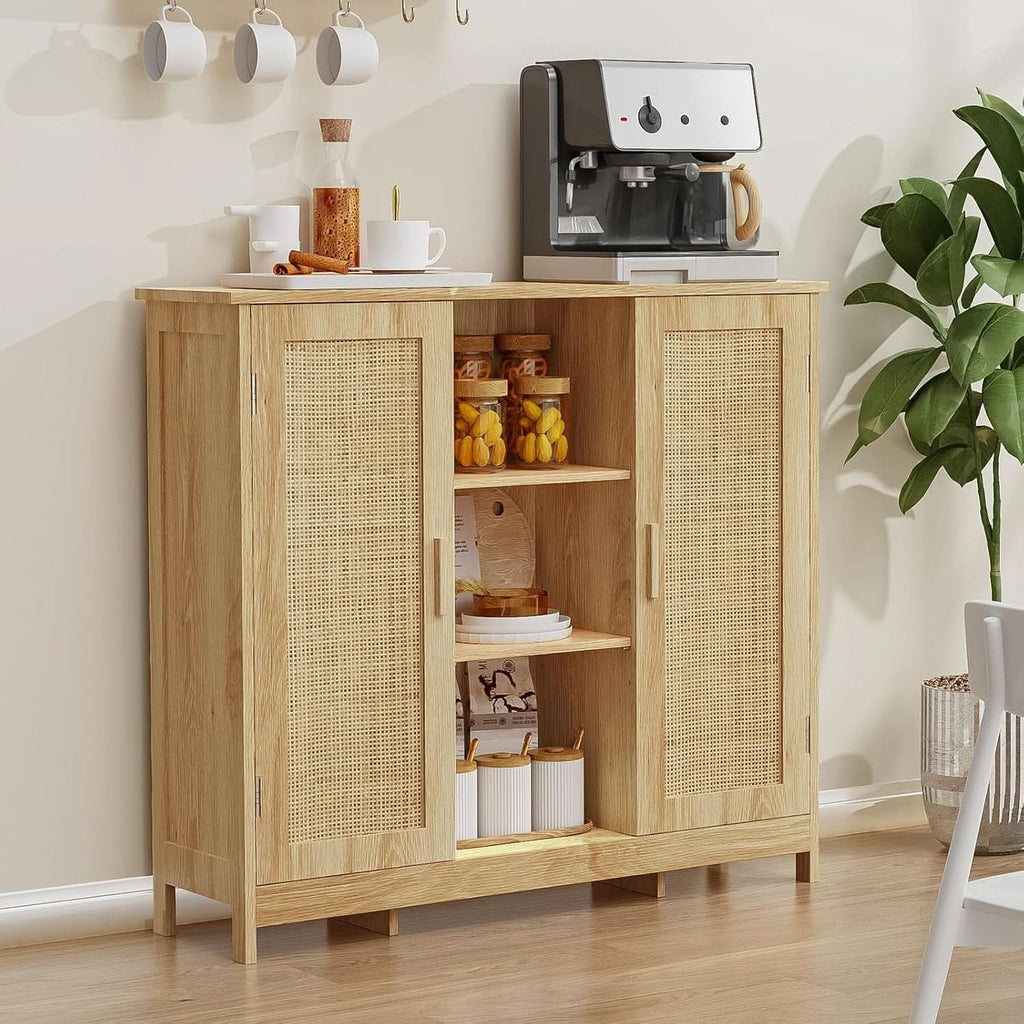 Rattan Storage Cabinet With 4 Adjustable Shelves Natural