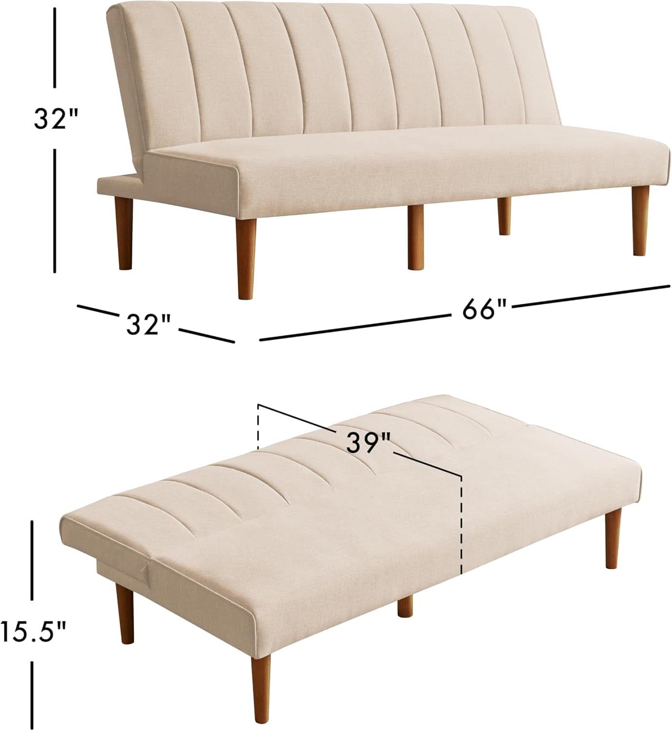 Beige Convertible Futon Sofa Bed For Living Room Use