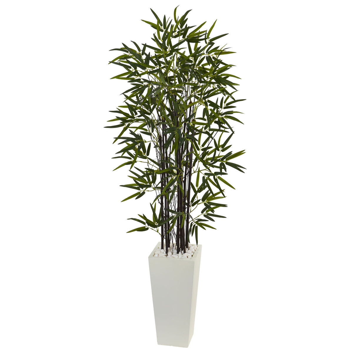 5.5' Black Bamboo Artificial Tree in White Tower Planter