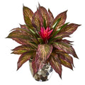 Ginger and Musa Leaf Artificial Plant in Silver Planter