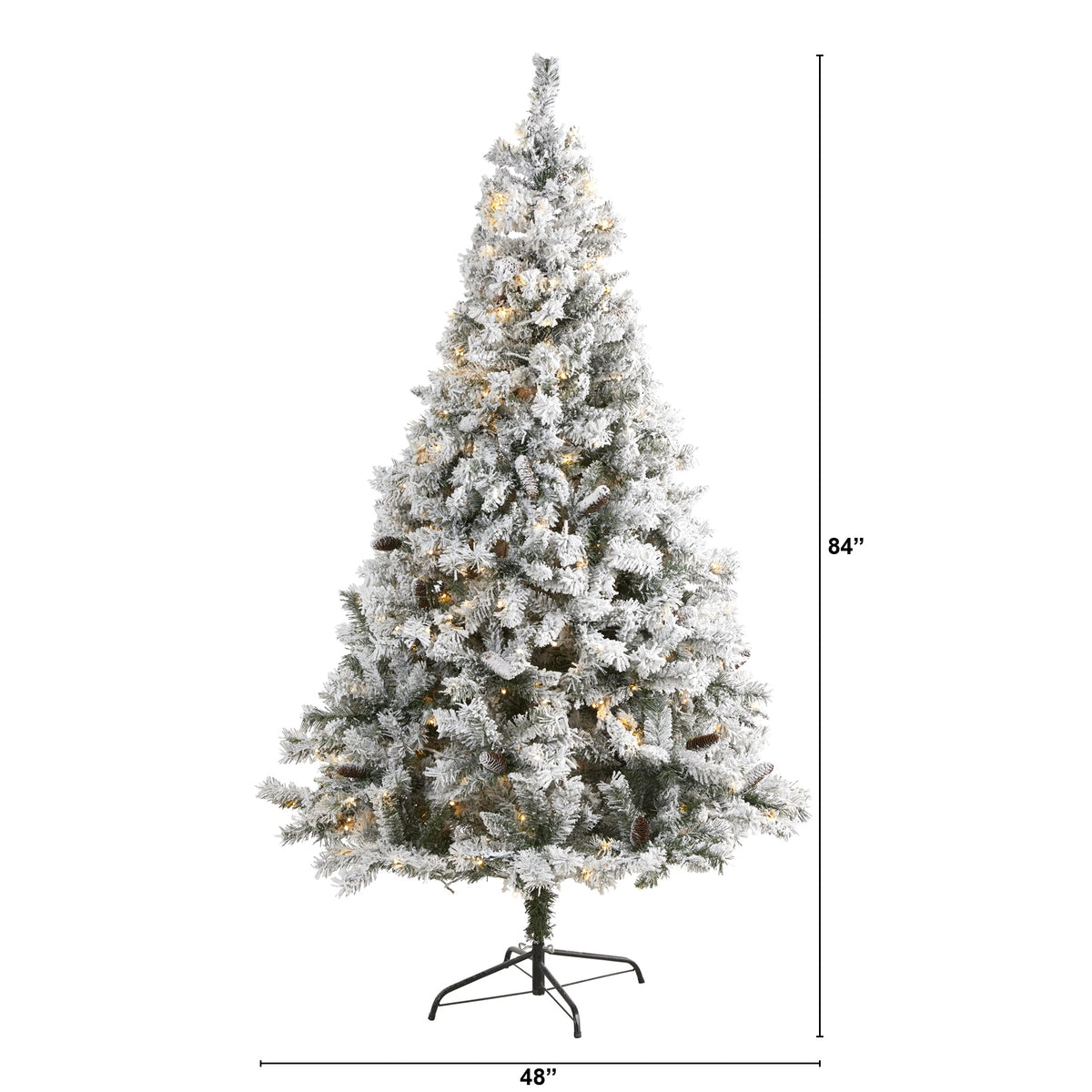 7' Flocked White River Mountain Pine Artificial Christmas Tree w/ Pinecones