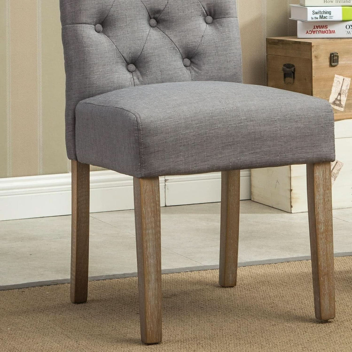 Gray Solid Wood Tufted Parsons Dining Chair Set Of 2
