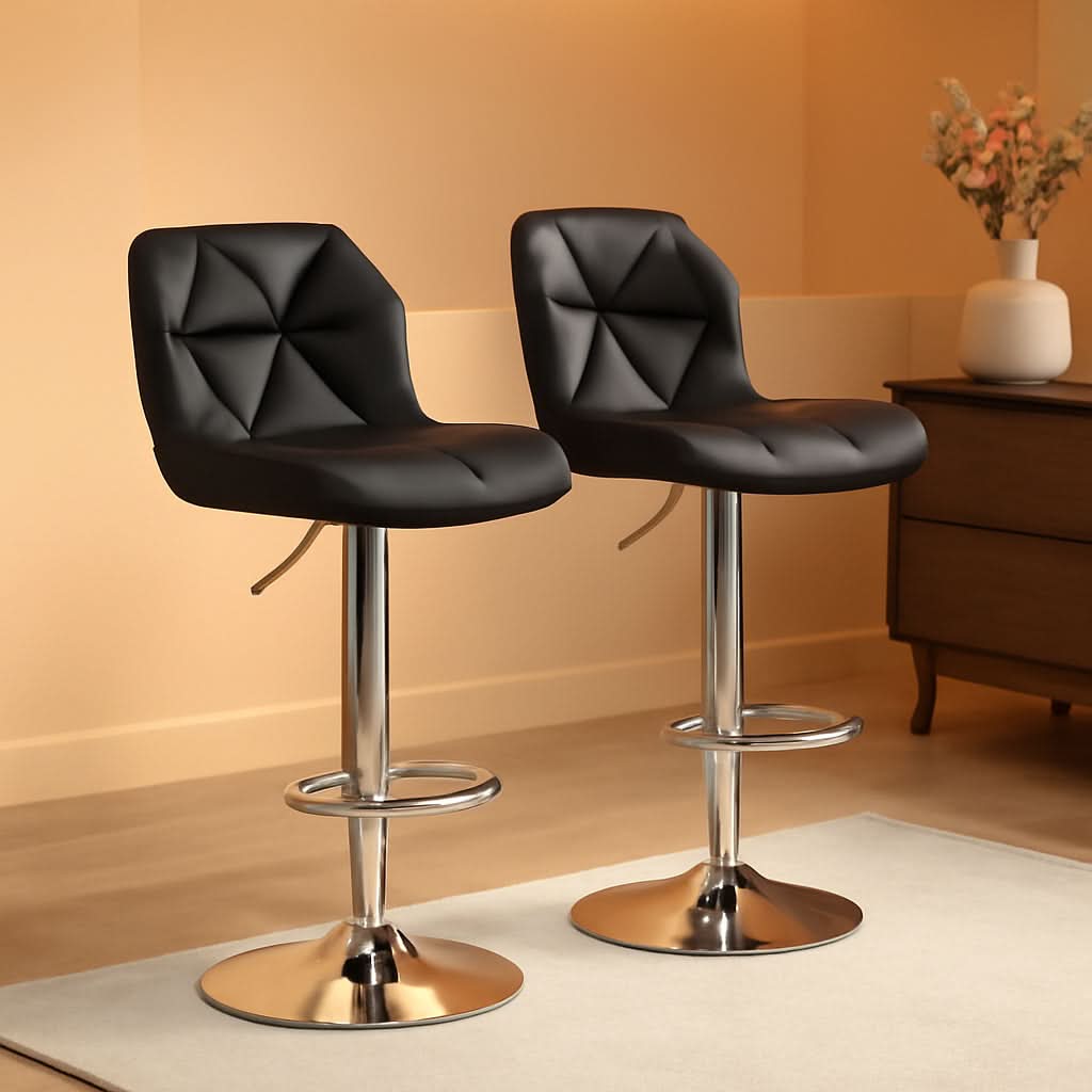 Set Of 2 Modern Adjustable Black PU Leather Bar Stools