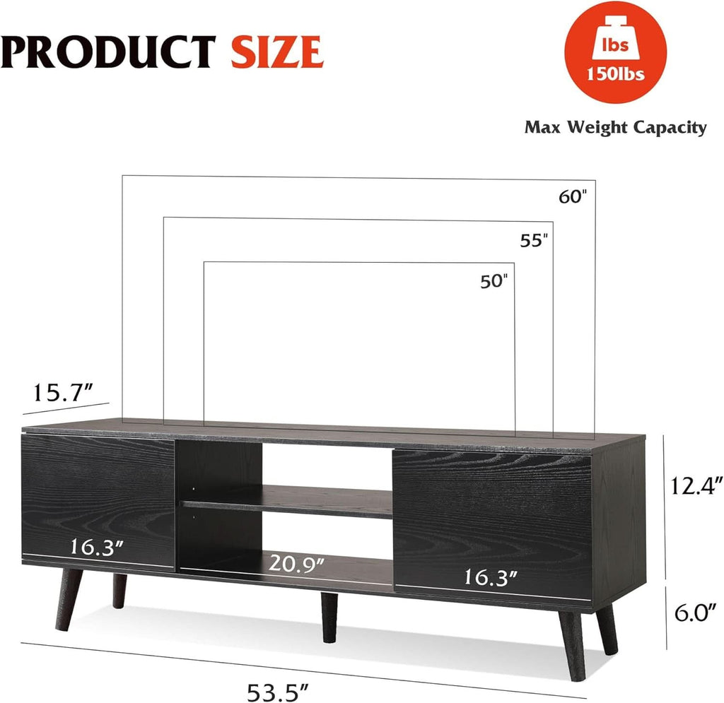 TV Stand 55 To 60 Inch With Storage Cabinets Sturdy