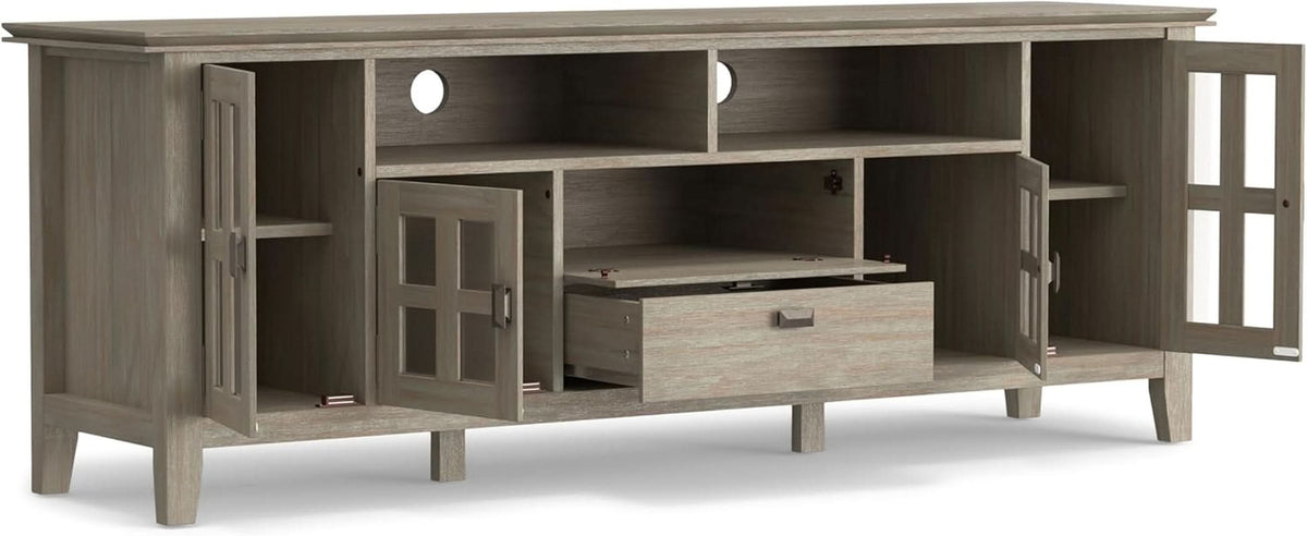 Solid Wood TV Stand 72 Inch Wide Distressed Grey Finish