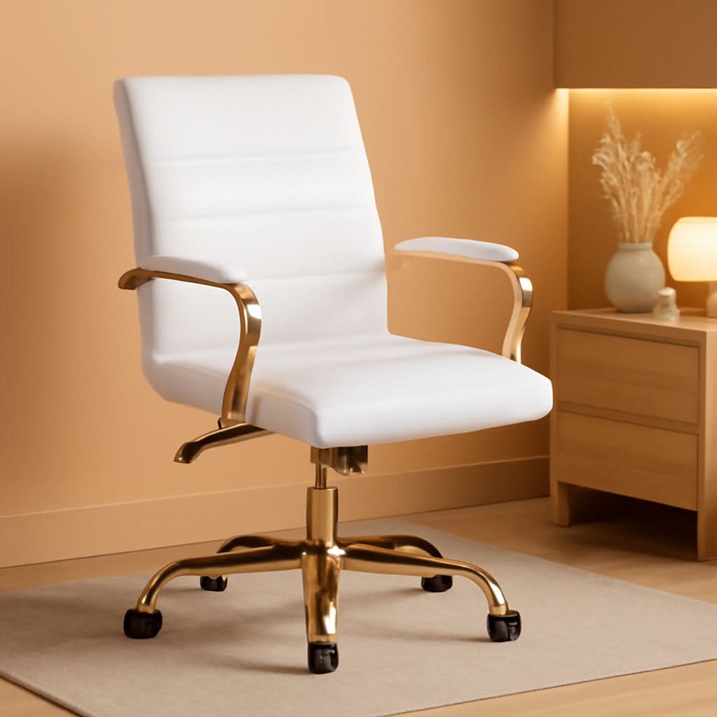 Whitney White LeatherSoft Office Chair Mid Back Swivel
