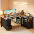 L Shaped Computer Desk With 6 Drawers And Power Outlet