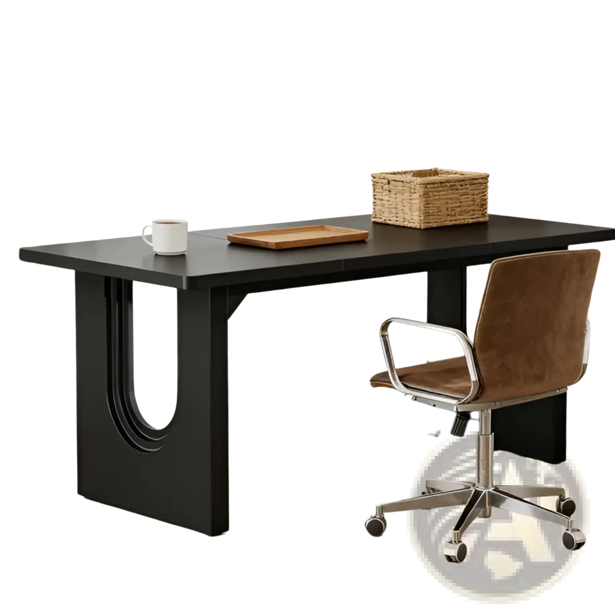 71 Inch Black Executive Office Desk with Curved Legs