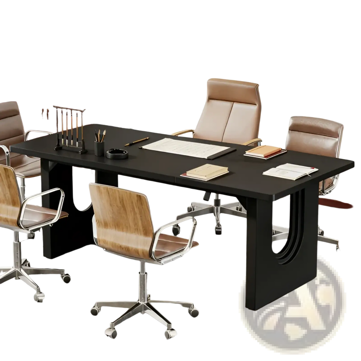 71 Inch Black Executive Office Desk with Curved Legs