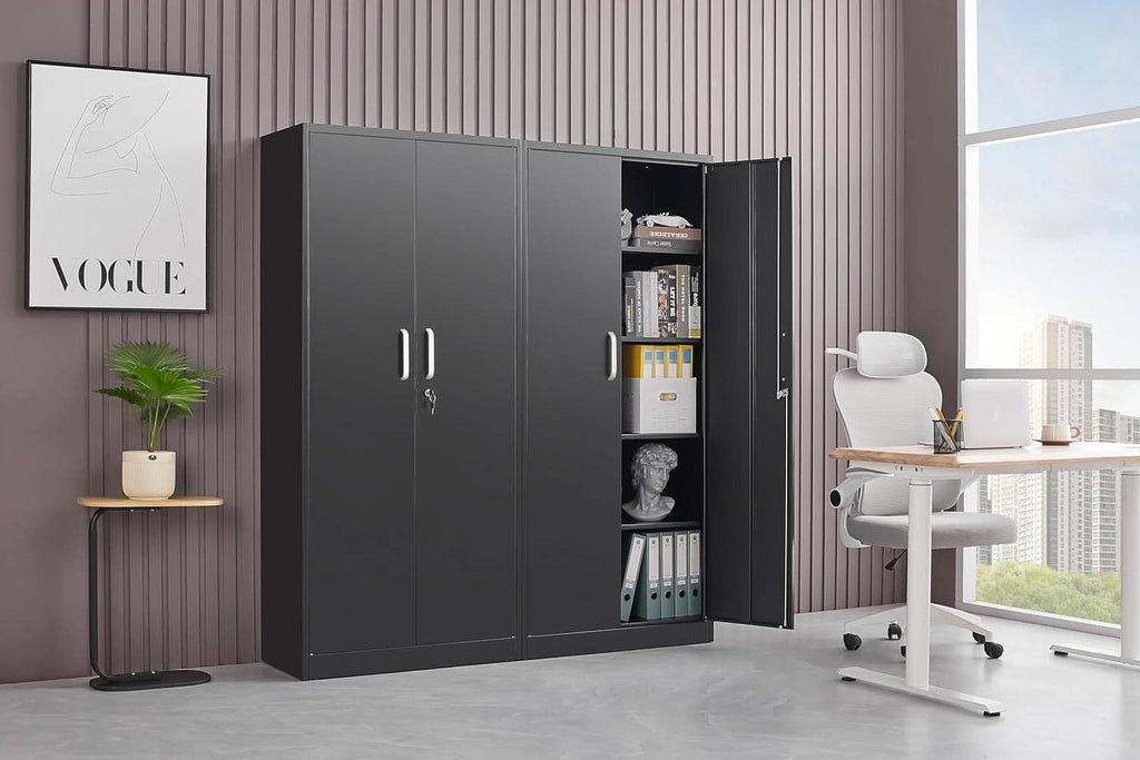 Black Metal Storage Cabinet With Locking Adjustable Shelves
