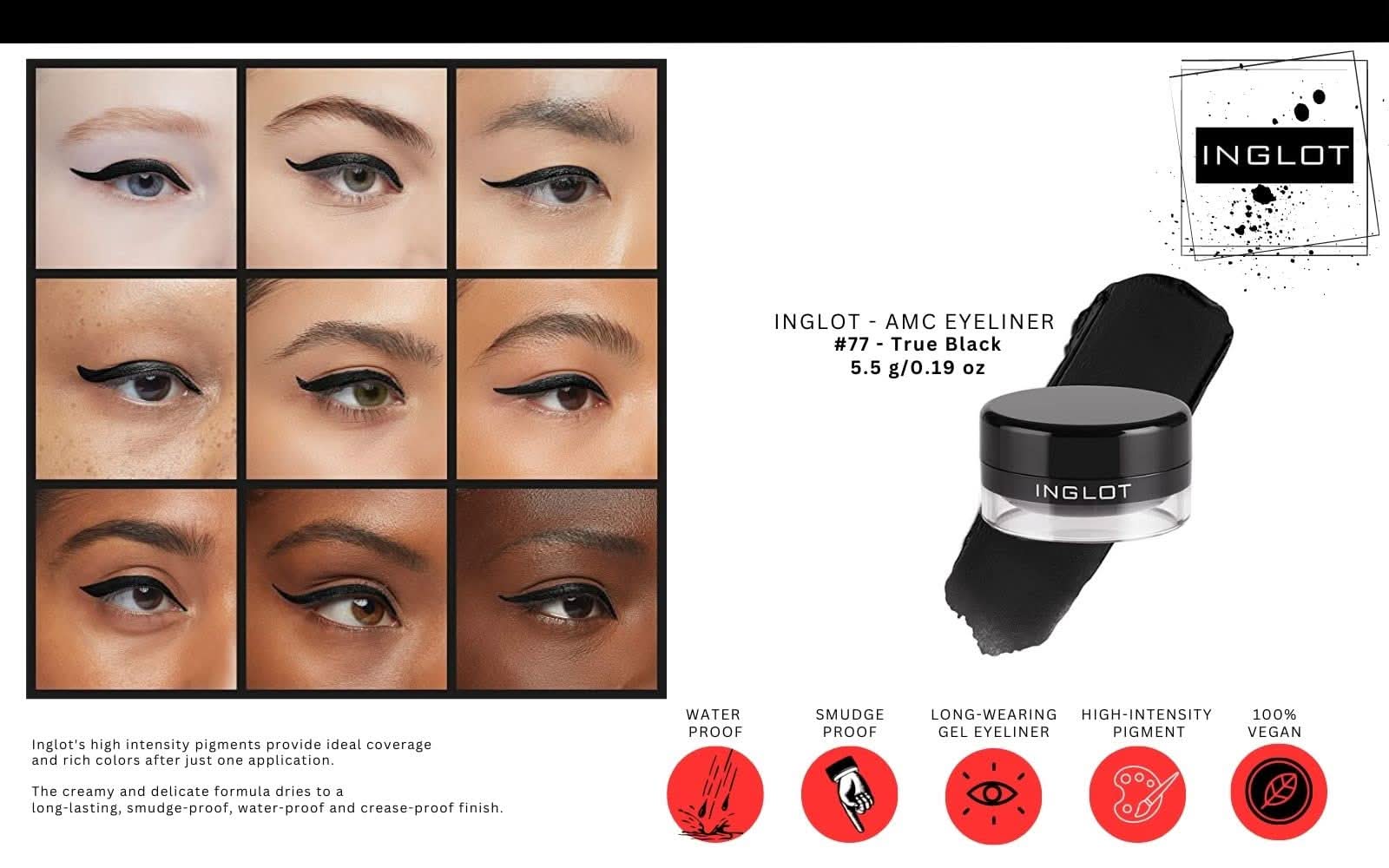 INGLOT AMC Eyeliner Gel Bundle - GEL 77 + GEL 90 + 30T Brush