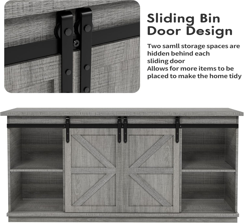 65 Inch TV Stand With Sliding Barn Doors Media Console