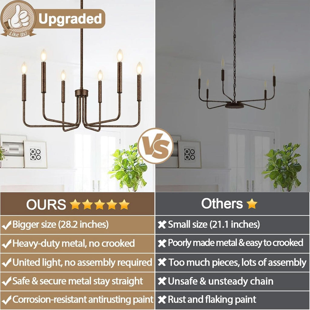 Rustic Black 6 Light Farmhouse Chandelier For Dining Room