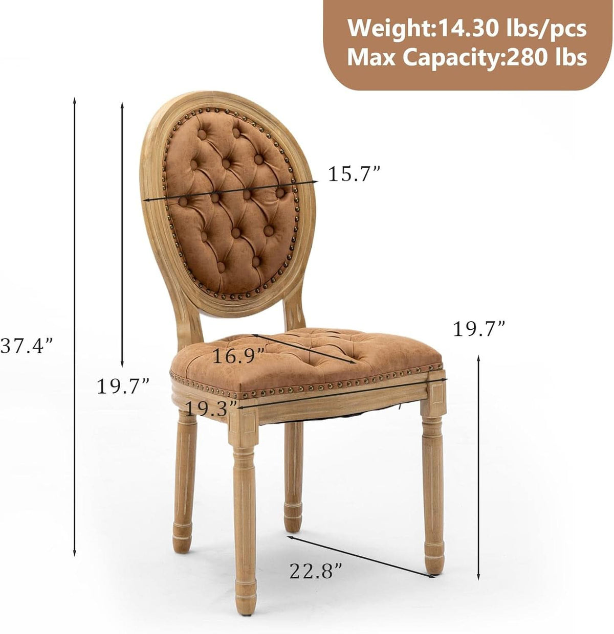 PU Leather Dining Chairs Set of 6 Orange Round Back with Nailhead Trim