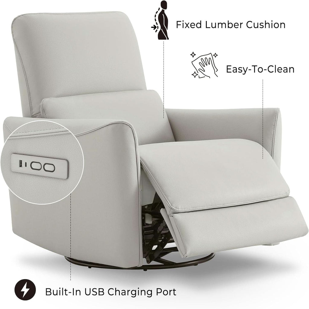 Cream Power Recliner Chair With USB Charging Lumbar Support