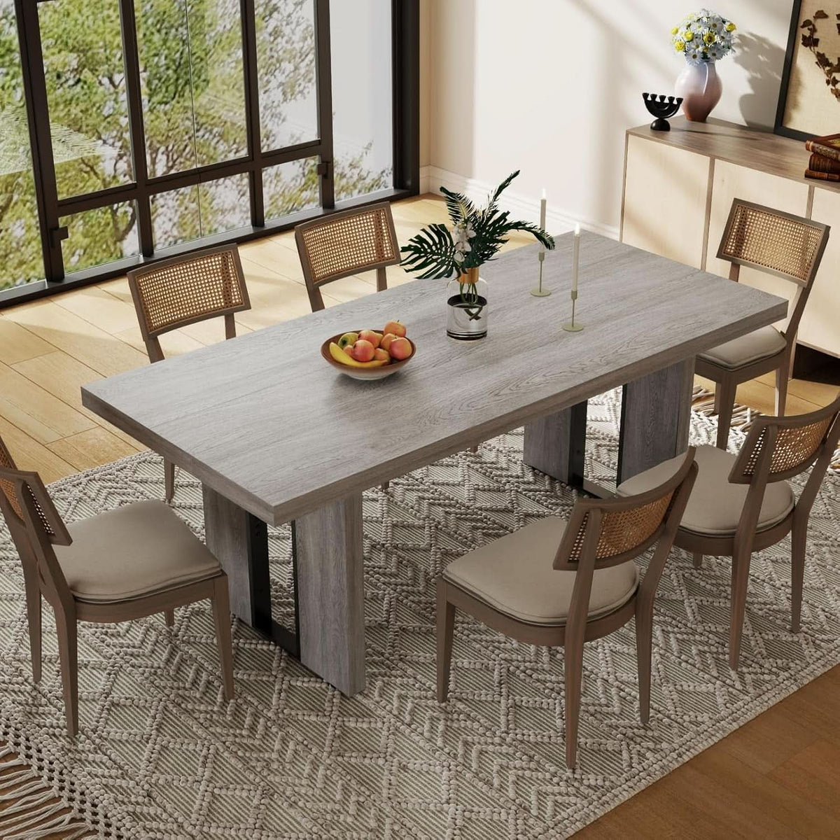 71 Inch Rustic Gray Farmhouse Dining Table For 6 To 8