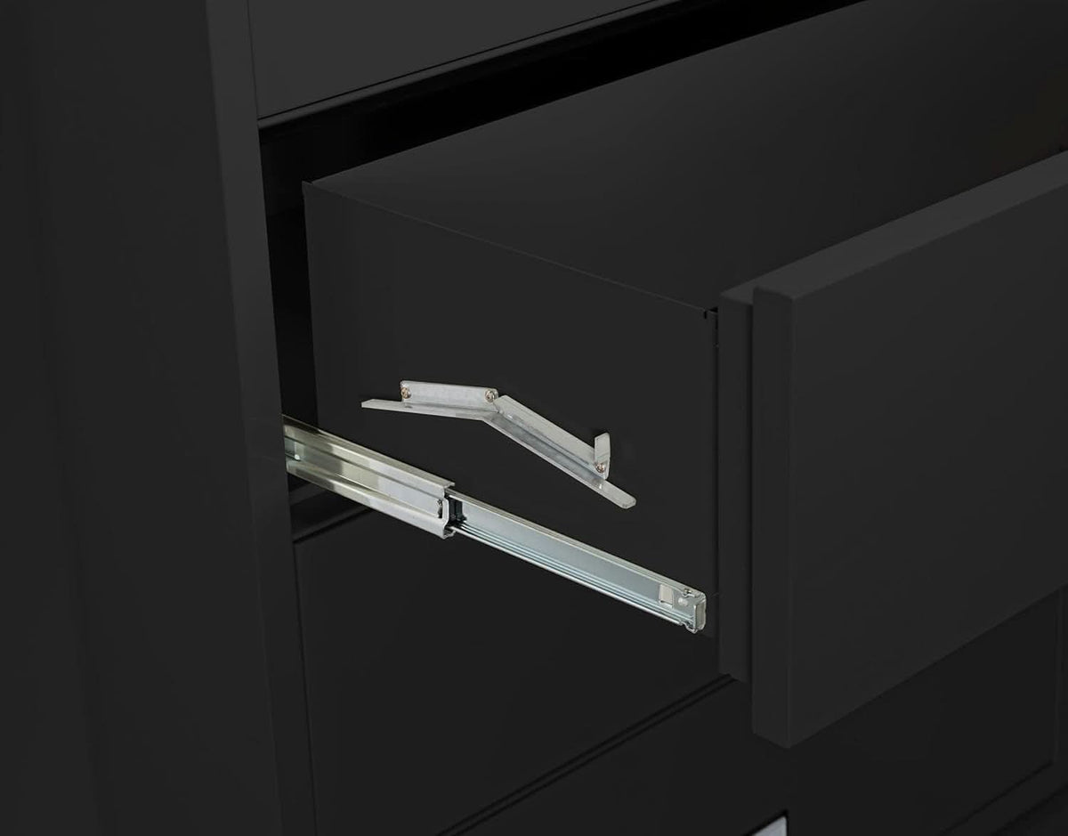 38 Inch Lateral 4 Drawer Fireproof File Cabinet With Key Lock Black