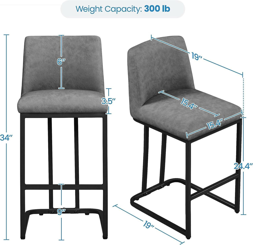 24 Inch Counter Height Leather Bar Stools Gray Set Of 2