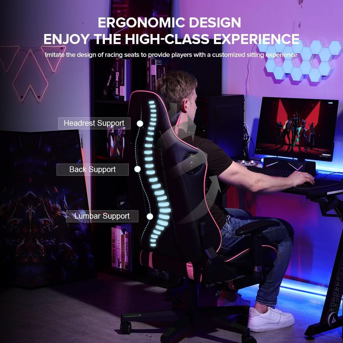 Ergonomic Gaming Chair With Bluetooth Speakers And Footrest