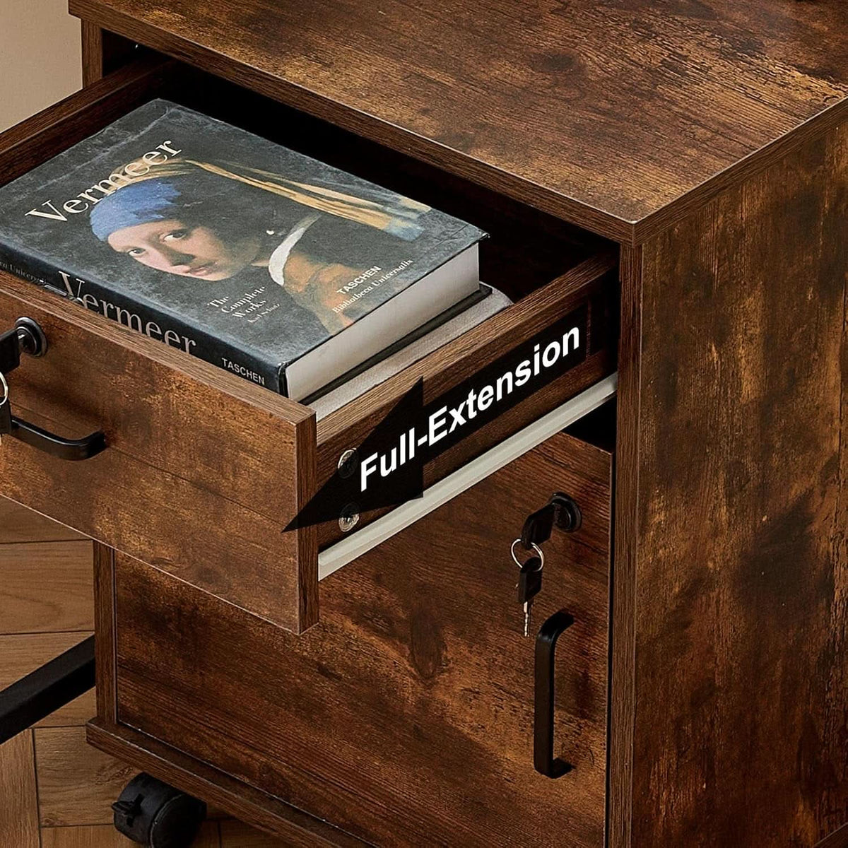 Mobile Lockable File Cabinet With Drawer Door Rustic Brown