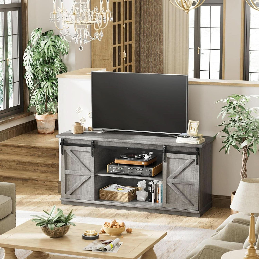65 Inch TV Stand With Sliding Barn Doors Media Console