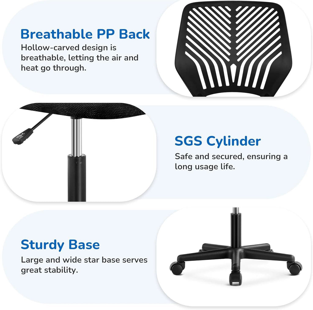 Low Back Armless Desk Chair With Lumbar Support Black