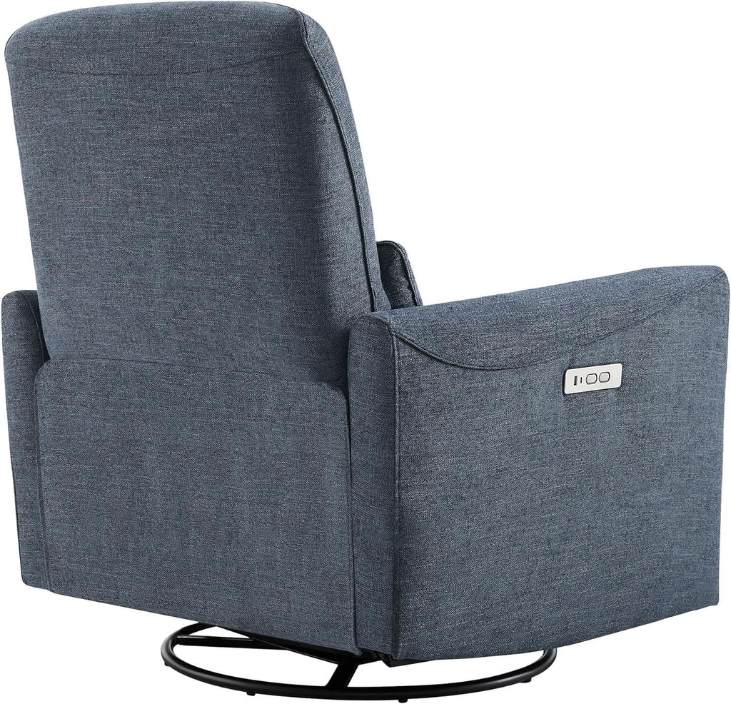 Ink Blue Power Swivel Glider Recliner With USB Charging