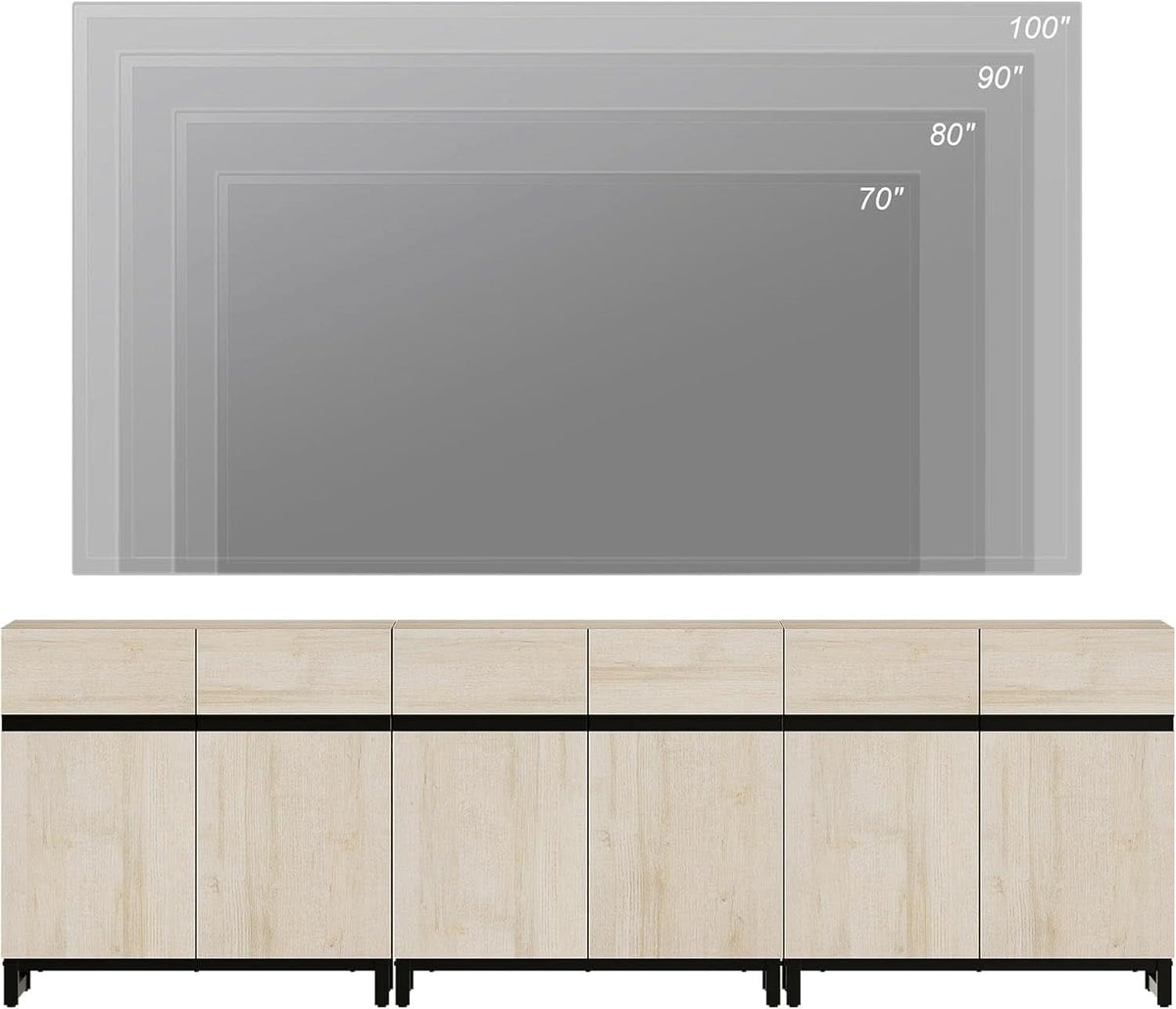 3 In 1 Multifunctional Sideboard Buffet Cabinet With Adjustable Shelves In Light Oak Finish For Living Room