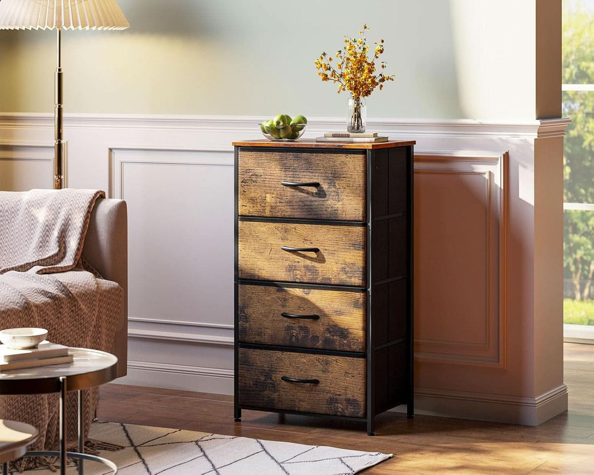 Compact Bedroom Dresser With 4 Drawers And Wood Top Steel Frame