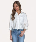 Long Sleeve Cropped Button Down - White