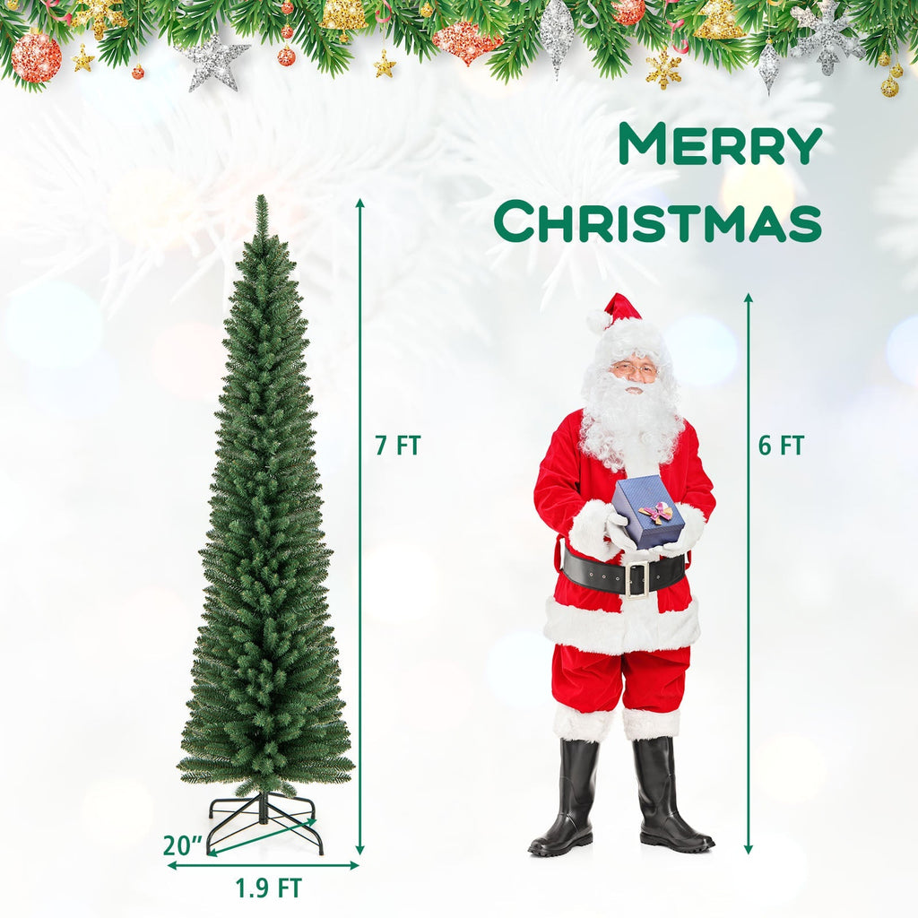 5/6/7/8 Feet Pencil Christmas Tree with 295/392/523/671 Memory Wire Branch Tips and Upgraded Metal Stand