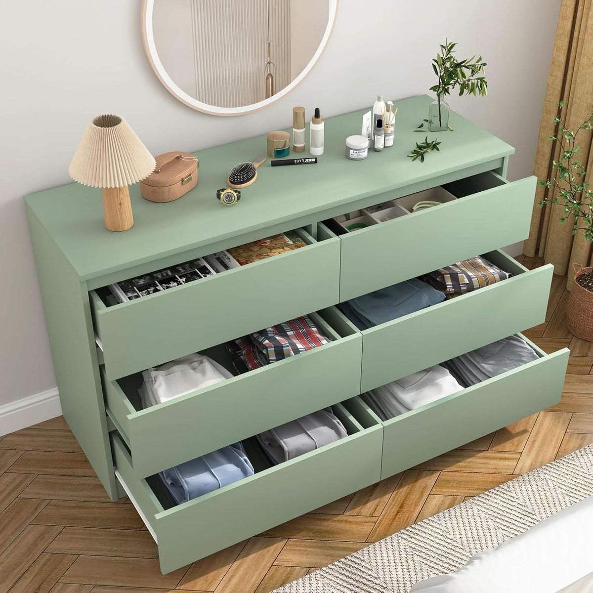 Wooden Six Drawer Dresser For Bedroom Storage Space Saver