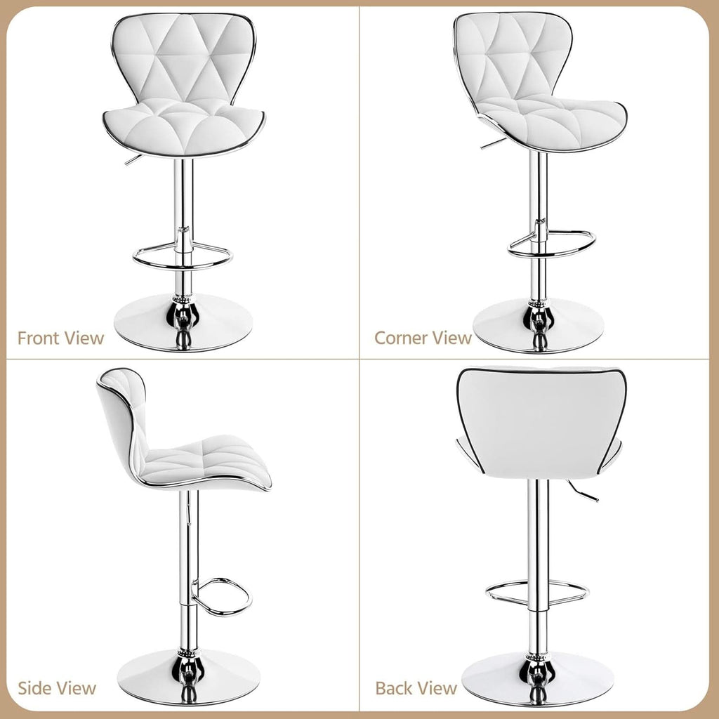 Bar Stools Set Of 2 White PU Leather Adjustable Swivel