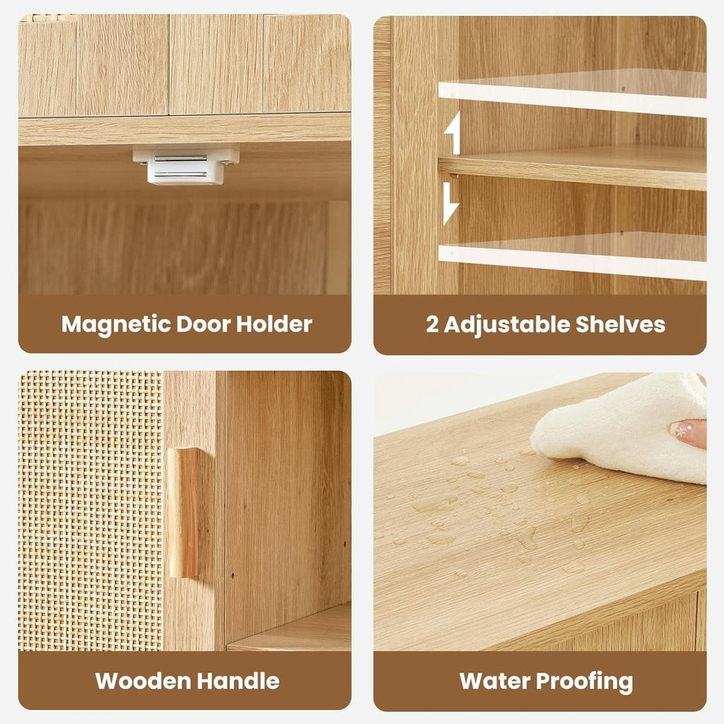 Rattan Storage Cabinet With 4 Adjustable Shelves Natural