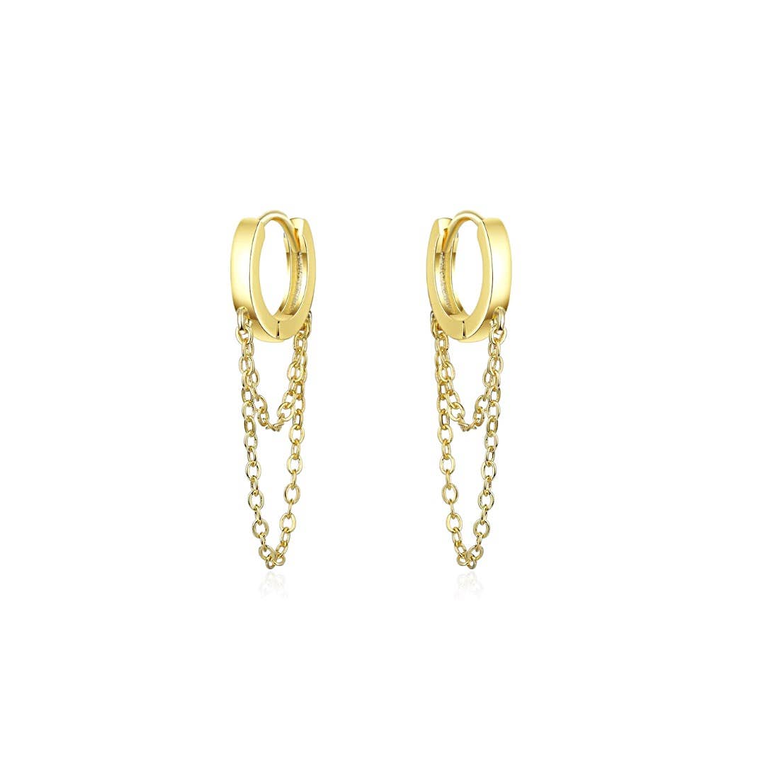 Double Chain Huggies Hoops: Gold